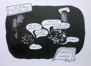 P. Angele, Sokrates' Weisheit, Zeichnung, 2014